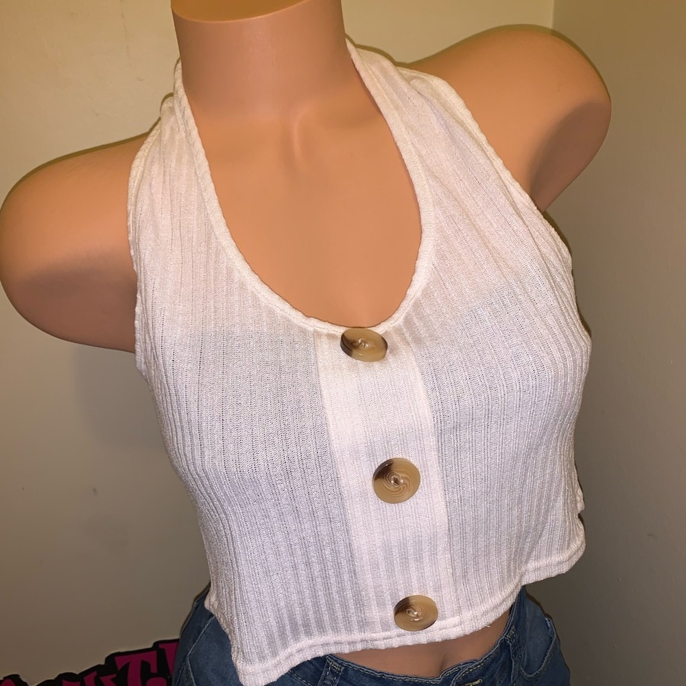 White halter top crop top